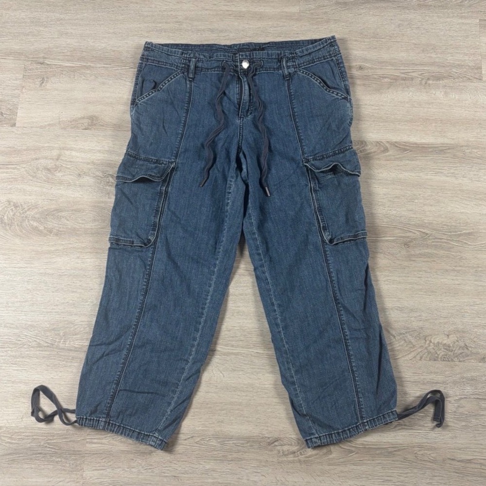Calvin Klein Jeans Cargo Pants Womens 30/10 Blue Denim Cropped Drawstring Y2K